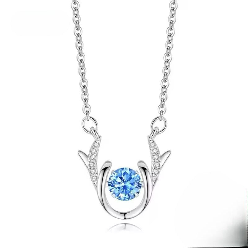 Collar de Plata Esterlina 925 y Zircón, diseño Animal ciervo, Blanco, Largo 45 cm.