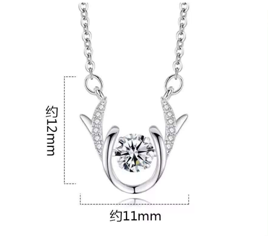 Collar de Plata Esterlina 925 y Zircón, diseño Animal ciervo, Blanco, Largo 45 cm.