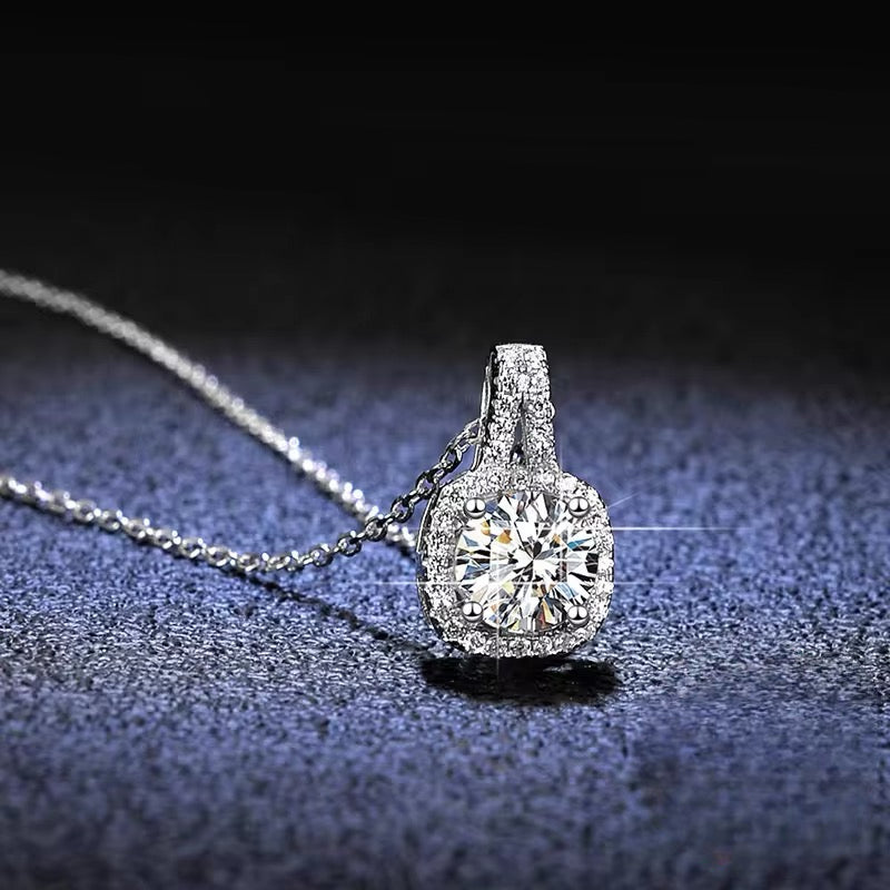 Collar de Plata Fina 925, zircón, corte cuadraro de 45 cm