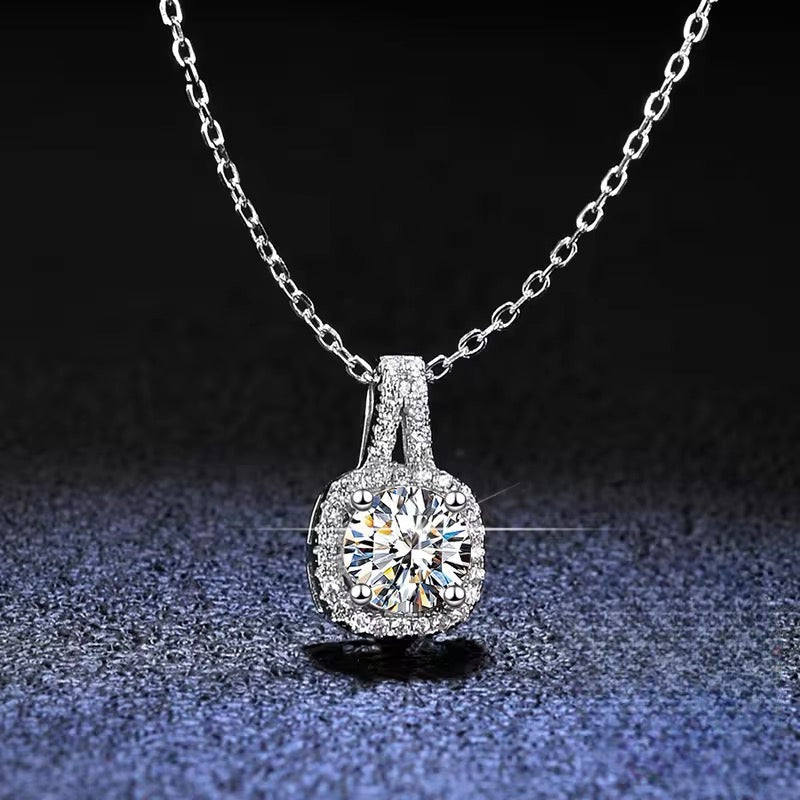 Collar de Plata Fina 925, zircón, corte cuadraro de 45 cm