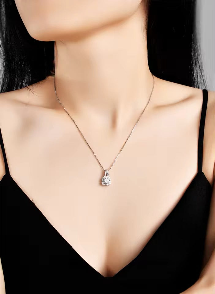Collar de Plata Fina 925, zircón, corte cuadraro de 45 cm