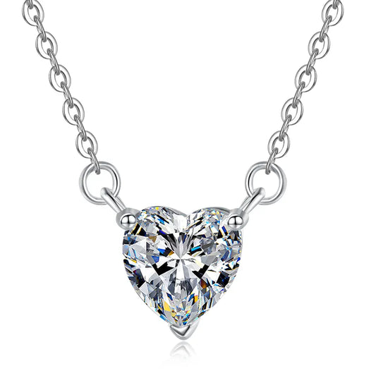 Collar de Plata Esterlina 925, diseño corazón único moissanita de 1 CT, certificado GRA