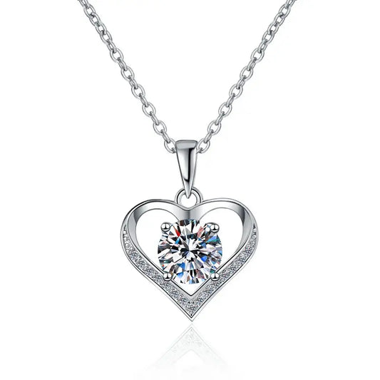 Collar de Plata Esterlina 925, diseño corazón único moissanita de 1 CT, certificado GRA