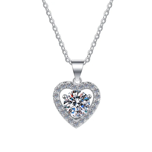 Collar de Plata Esterlina 925, diseño corazón único moissanita de 1 quilate, certificado GRA
