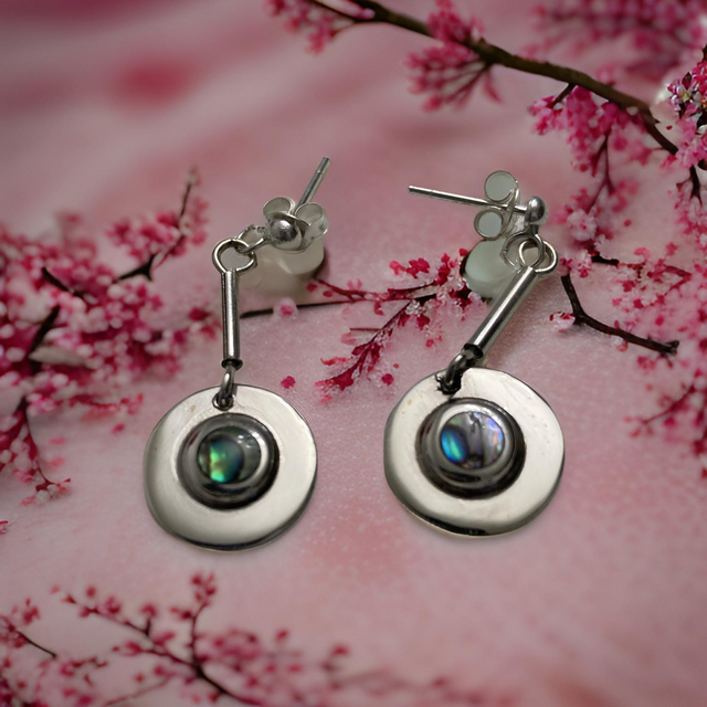 Aros Plata Fina 925, diseño artesanal bicolor verde y gris