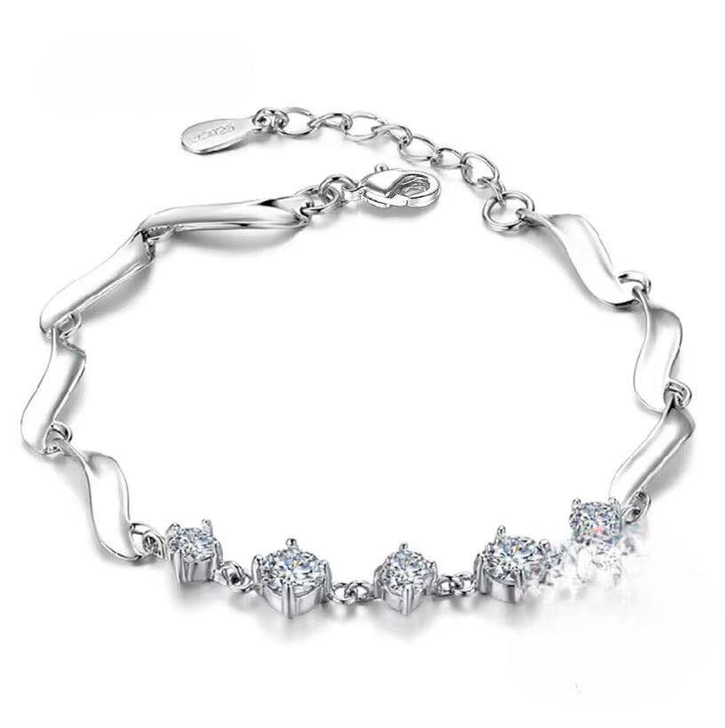 Pulsera de Plata Esterlina y Zircón con bisel de 3mm para mujer, Largo 14,5 cm  mas 3 cm de extensión, Total 17,5 cm.