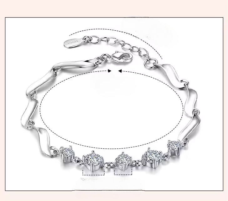 Pulsera de Plata Esterlina y Zircón con bisel de 3mm para mujer, Largo 14,5 cm  mas 3 cm de extensión, Total 17,5 cm.