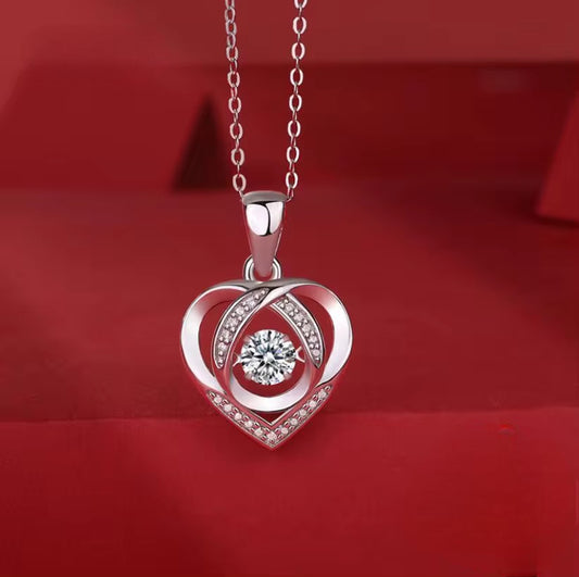 Collar de Plata Esterlina 925 y Zircón,  con forma de corazón de amor,  Color Blanco, largo 40 cm + extensión de 5 cm