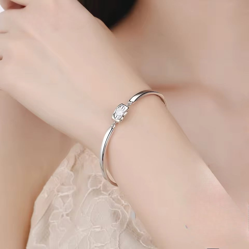 Pulsera de Plata Esterlina 925 con Zircón, brazalete de piedras preciosas con corte de corazón, Largo 15 cm y extensión de 5 cm, Total 20 cm.