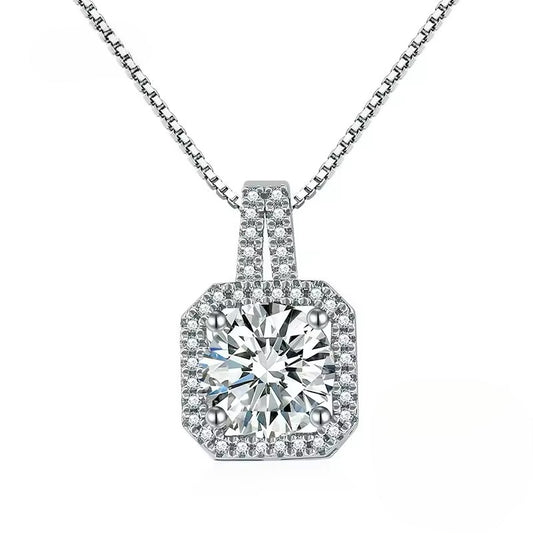 Collar de Plata Fina 925, zircón, corte cuadraro de 45 cm