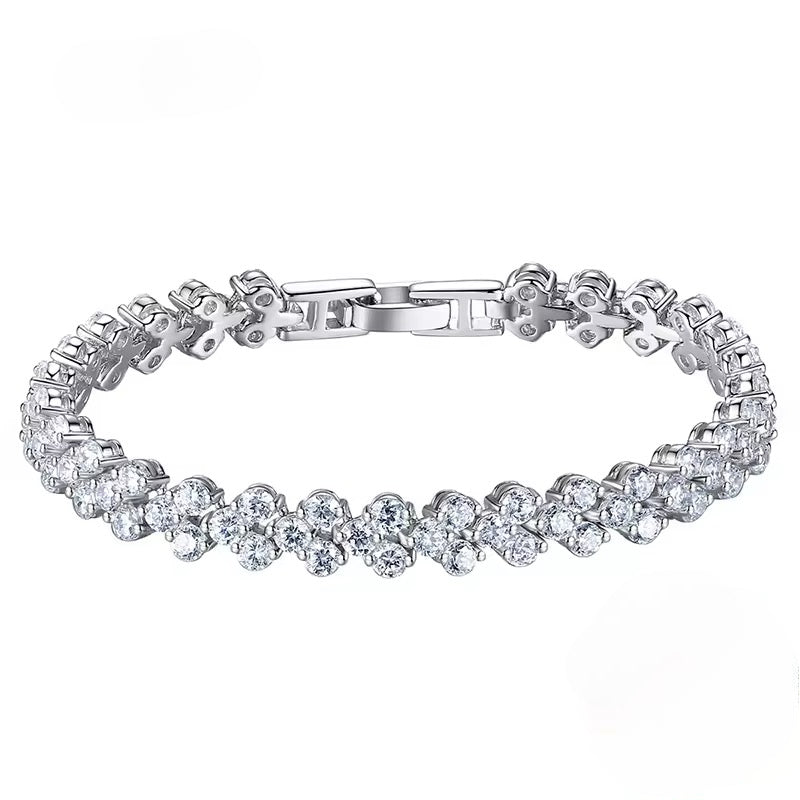 Pulsera de plata Esterlina 925, con zirconia cubica baño de rodio, Largo 17.5 cm