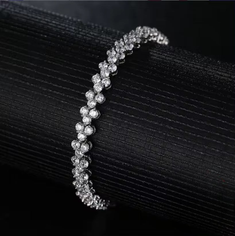 Pulsera de plata Esterlina 925, con zirconia cubica baño de rodio, Largo 17.5 cm