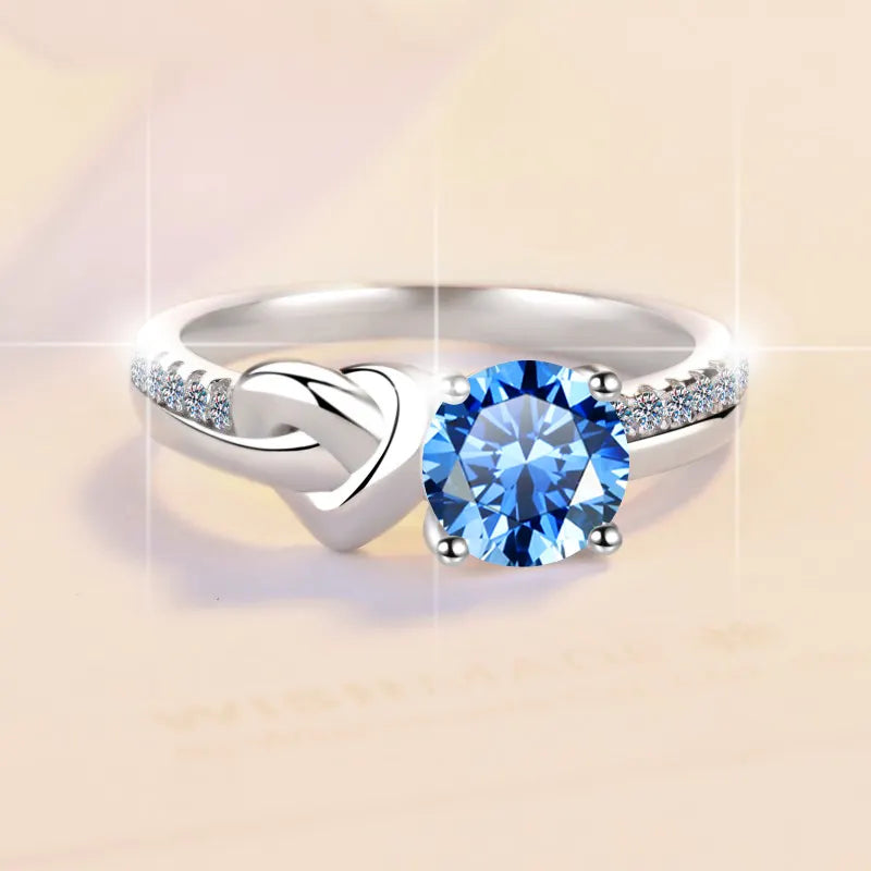 Anillo de Plata Esterlina 925, rodio, diamante de Moissanita, Klein azul redondo y nudo,1 Quilate, GRA