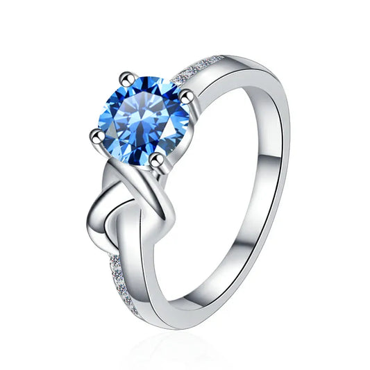 Anillo de Plata Esterlina 925, rodio, diamante de Moissanita, Klein azul redondo y nudo,1 Quilate, GRA