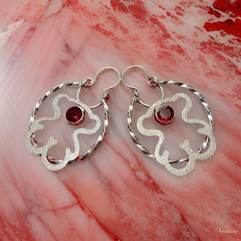 Aros Plata italiana 925 con circonita rojo