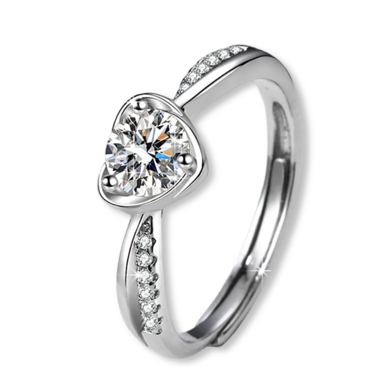 Anillo de plata esterlina 925 con expansión retráctil (autoajustable) y corazón de amor de diamante de moissanita, 0.5 quilates, VVs1, Color D, con certificado GRA.