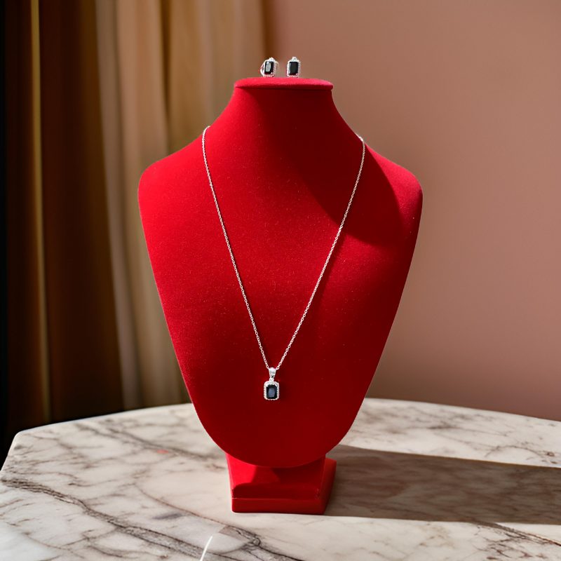 conjunto de joyas de plata 925 italiana collar y aros color negro, largo de cadena de 50 cm 